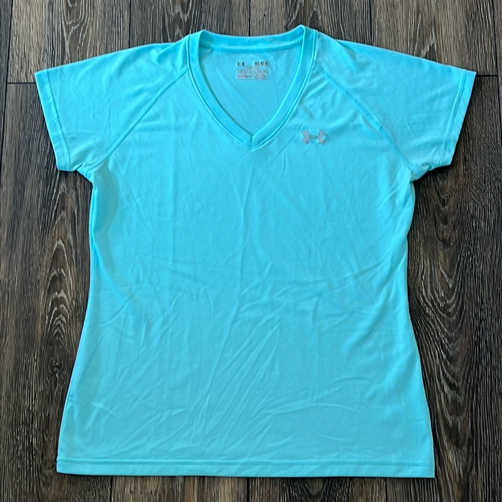 Under Armour Heat Gear Semi Fitted Teal Shirt Womens Size Medium